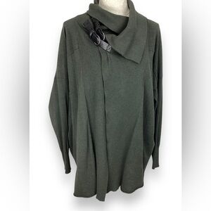 Laurie B. Deep green wrap Cardigan Sweater with Buckles Cotton blend country